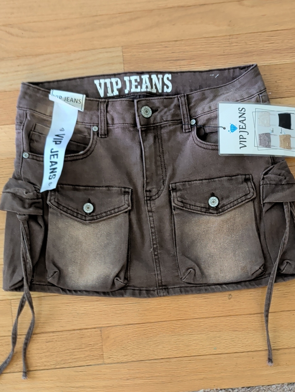 VIP Brown Mini Skirt with Pocket Details
